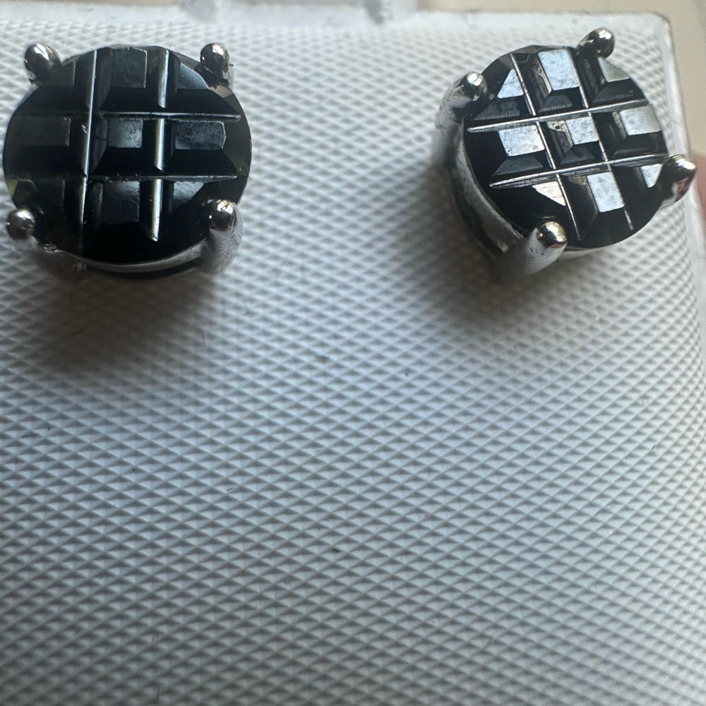 Sterling Silver 925 Stamped Black Onyx Stud Earrings New! Unique Cut - Picture 6 of 16